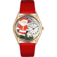 Women's Christmas Santa Claus Red Leather and Gold Tone Watch ...