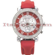 Womens Diamond Benny Co Iced Out Watch 1.9ct Red