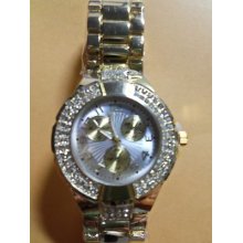 Women's Geneva Watch Gold Tone Designer Style 3d Bracelet Crystal Stone Bezel