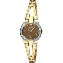 Women's Gold Tone Bangle Style Dress Solar Quartz Brown Dial