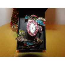 Women's Ladies Costume Fashion Jewelry Hinged Multicolored Rhinestone Cuff Watch