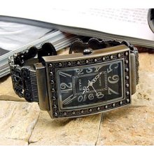 Womens Ladies Retro Vintage Antique Square Black Bangle Bracelet Wrist Watch