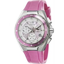 Women's Stainless Steel Case Quartz Chronograph Mother of Pearl Dial Pink Rubber