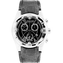 Women's Stainless Steel Case Black Dial Leather Strap Date Display Chronograph