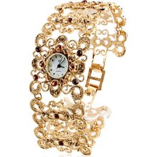 Women's Trendy Diamond Style Alloy Analog Quartz Bracelet Watch (Gold)