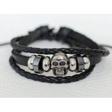 095 Skull bracelet Sexy man jewelry Black leather bracelet Unique handmade gift Hip-hop and punk style