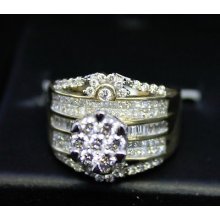 1.76ct Princess Round & Baguette Diamond 14k Yellow Gold Ring In Special Price.