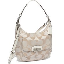 100% Authentic Signature Kristen Hobo Light Khaki/white Handbag F22301svb50