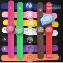 100pcs/lot Fashion Silicone(silicon) Wrist Slap Snap Quartz Sport Wa