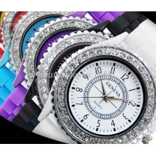 100pcs Lot Geneva Diamond Watch Colorful Jelly Candy Quartz Watches