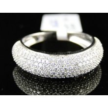 10k Womens White Gold Wedding Band Pave Diamond Ring