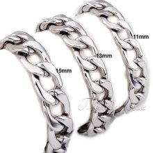 11/13/15mm Mens Boys Huge Curb 316l Stainless Steel Link Chain Bracelet 7-11inch