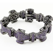 14k Black Gold Plated Iced Out Purple Ice Cz Icy Hip Hop Bone Micropave Bracelet