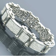 14K Invisible Princess Cut Diamond Bracelet Mens 20ct