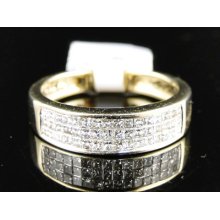 14k Mens Ladies Yellow Gold 3 Row Princess Diamond Wedding Band Ring 5mm 1/2ct