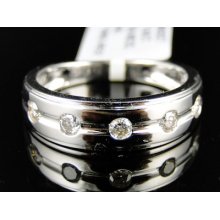 14k Mens White Gold Wedding 5 Stone Round Cut Diamond Band Ring 1/2 Ct