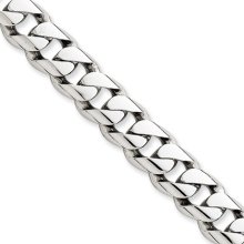 14K White Gold, 9mm Curb Link Bracelet - 8 Inch