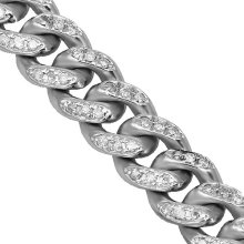 14K White Gold Mens Diamond Cuban Bracelet 3.00 Ctw