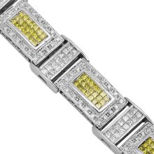 14K White Gold Mens Diamond Bracelet with Yellow Diamonds 13.50 Ctw