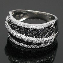 14K White Solid Gold Womens Black Diamond Cocktail Ring 0.75 Ctw