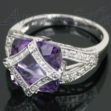 14K White Solid Gold Womens Diamond Amethyst Ring 4.35 Ctw