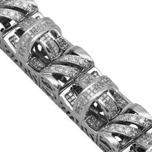 14K White Solid Gold Mens Diamond Bracelet 13.96 Ctw