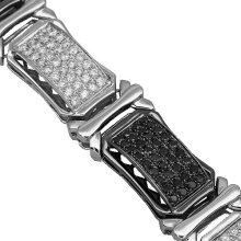 14K White Solid Gold Mens Diamond Bracelet with Black Diamonds 14.00 Ctw