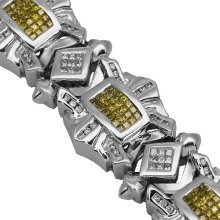 14K White Solid Gold Mens Yellow Diamond Bracelet 8.05 Ctw