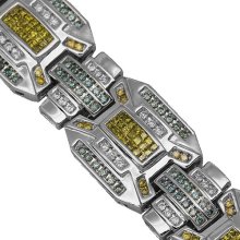 14K White Solid Gold Mens Diamond Bracelet with Blue and Yellow Diamonds 8.75 Ctw