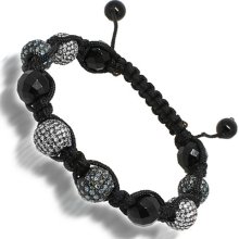 14K White Solid Gold Black Onyx Ball Bead Diamond Bracelet with Blue Diamonds 12.00 Ctw