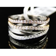 14k Womens Tri Color Gold Diamond Wedding 9 Mm Prong Round Band Designer Ring