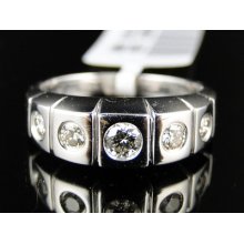 14k Womens White Gold Diamond 7 Mm Wedding 5 Stone Round Band Ring 1/2 Ct