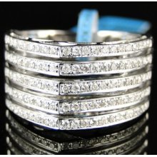 14k Womens White Gold Diamond Wedding 11 Mm Pave Round Band Designer Ring 3/4 Ct