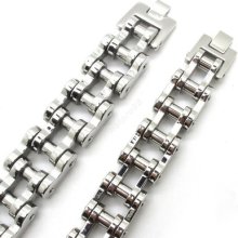 1521mm Mens Boys Silver Polishing Motorbike Chain Bracelet Biker Bangle