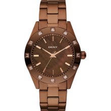 $175 Dkny Women's Brown Ion Plated Stainless Steel Glitz Watch Ny8663