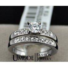 18K White Gold Plated 0.5ct Brilliant with Pave Band Cubic Zirconia W