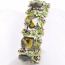 1pcs Green Flower Crystal Rhinestone Heart Resin Beads Cuff Bracelet Bangle