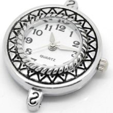 2 Silver Tone Round Quartz Watch Face 32x26mm