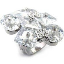 20 X 10 Mm 925 Silver April Clear Cz Birthstone Lady Fashion Ring Size 5 - 9