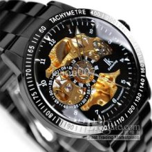 2012 Fashion Men Watch Black Automatic Mechanical Stainless Steel Wa