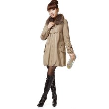 /2012 Real raccoon fur collar long coat Slim detachable fur female jacket winter new leather women jacket