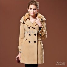 2012 Winter Women's Rabbit Fur Big Collar Double Breasted Long Desig