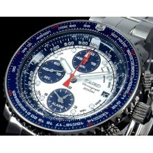 2013 Seiko Sport Flightmaster Sna413p Sna413p1 Chronograph 200mm Wr Blue Bezel