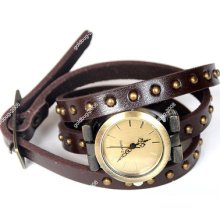 2013 Summer Style Fashion Quartz Weave Leather Bracelet Women Rivet Wristwatch