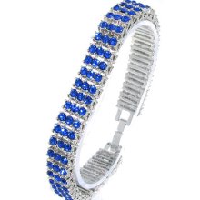 3 Row Iced Out Silver With Blue Cz Hip Hop Bling Bracelet - Best Deal