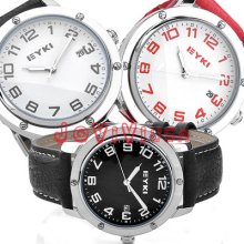 3 Styles Selectable Unisex Casual Leather Quartz Analog Wrist Watch