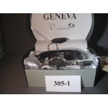 305-1 Geneva Vision Ladies Watch And Sunglasses Set Black Aviator Fra