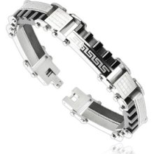 316l Stainless Steel Half Tribal Logo Half Segment Block Men's Bracelet 8.86