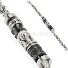 316L Stainless Steel Multi-Link Chain Bracelet with Tribal Charms and Bolts