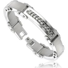 316l Stainless Steel W/ Cuban Link Inlay Men's Link Bracelet 9.65